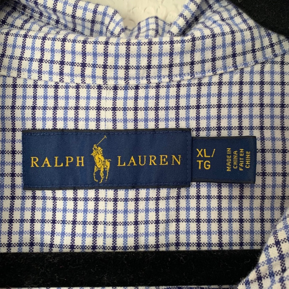 Ralph Lauren Button Shirt Mens XL Blue Check Flesh Pony Short Sleeve Career Work - Picture 3 of 7